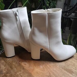 BAMBOO White Mid-Calf Block Heel Ankle Boots